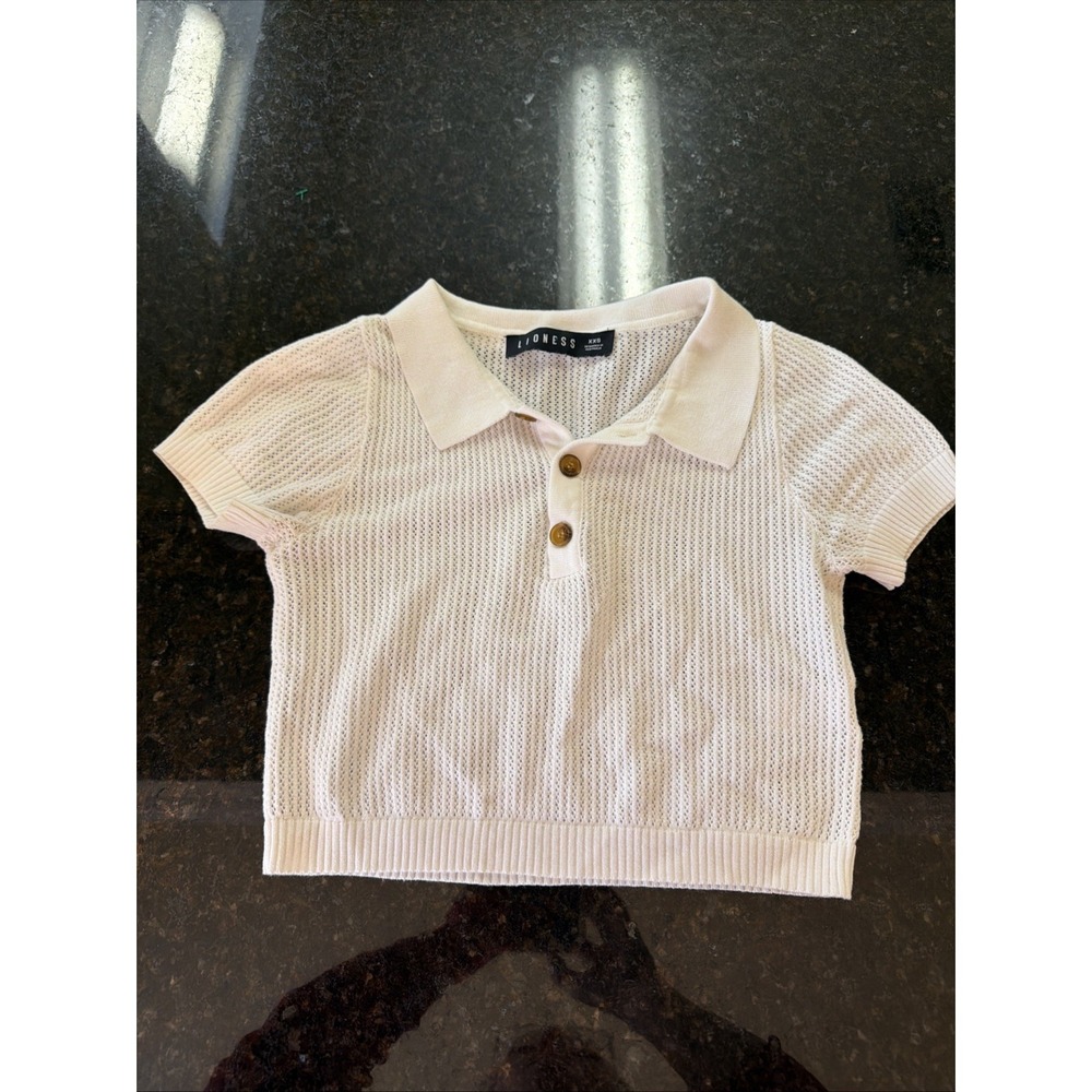 Lioness Revolve Mesh Crop Top Polo Style Sz XXS Shirt Blouse Festival Summer